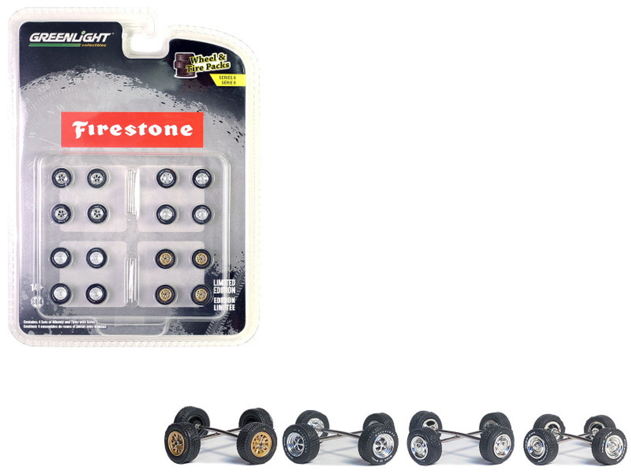 "Firestone" Wheels and Tires Multipack Set of 24 pieces "Wheel & Tire Packs" Series 8 1/64 by Greenlight