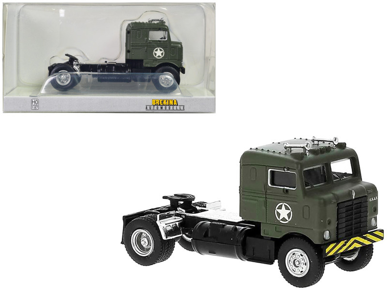 1950 Kenworth Bullnose Truck Tractor Olive Drab "United States Air Force" 1/87 (HO) Scale Model Car by Brekina