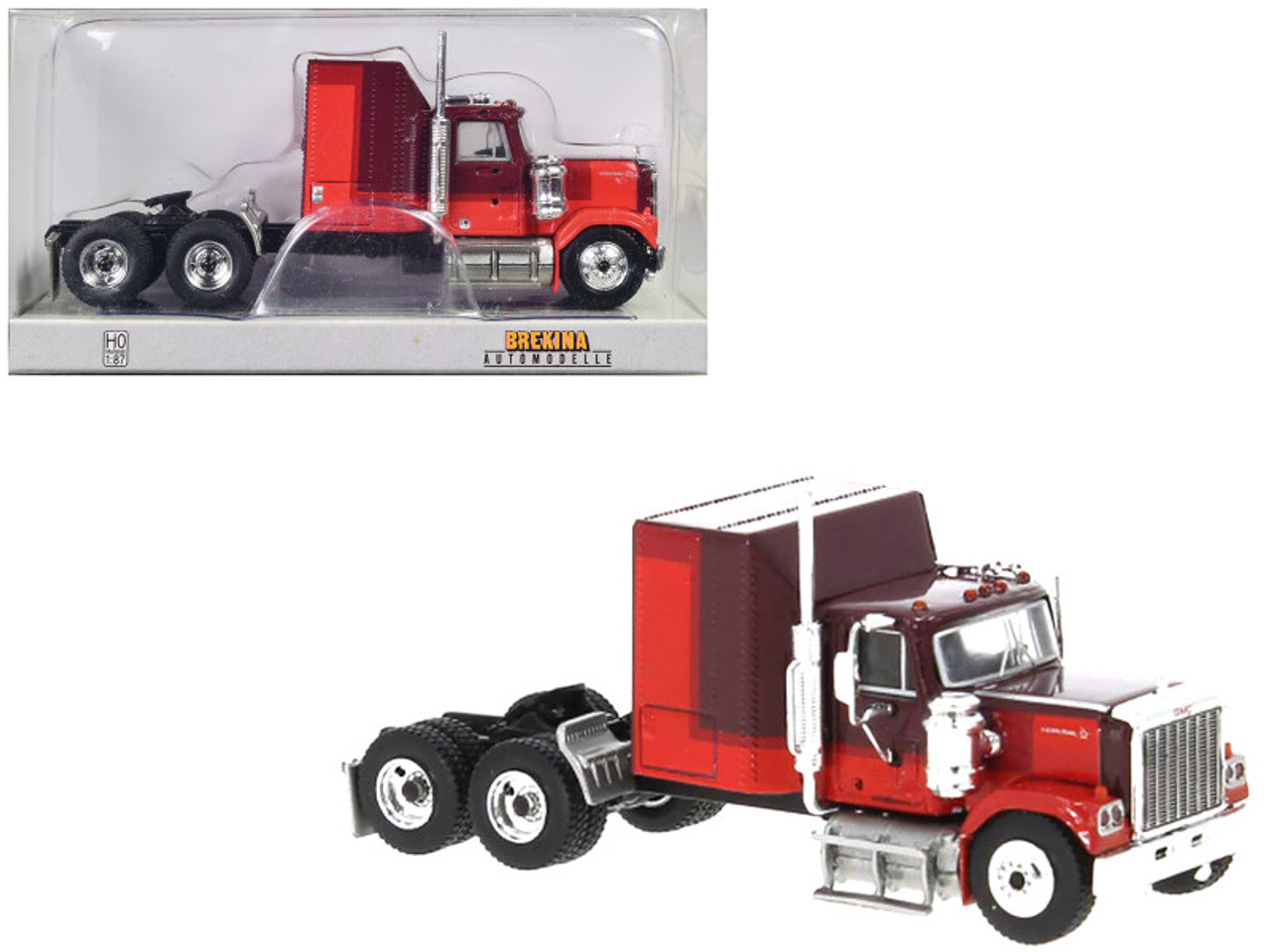 1980 GMC General Truck Tractor Dark Red and Light Red 1/87 (HO) Scale Model Car by Brekina