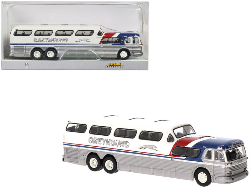 1956 GMC PD-4501 Scenicruiser Bus Silver and White with Blue and