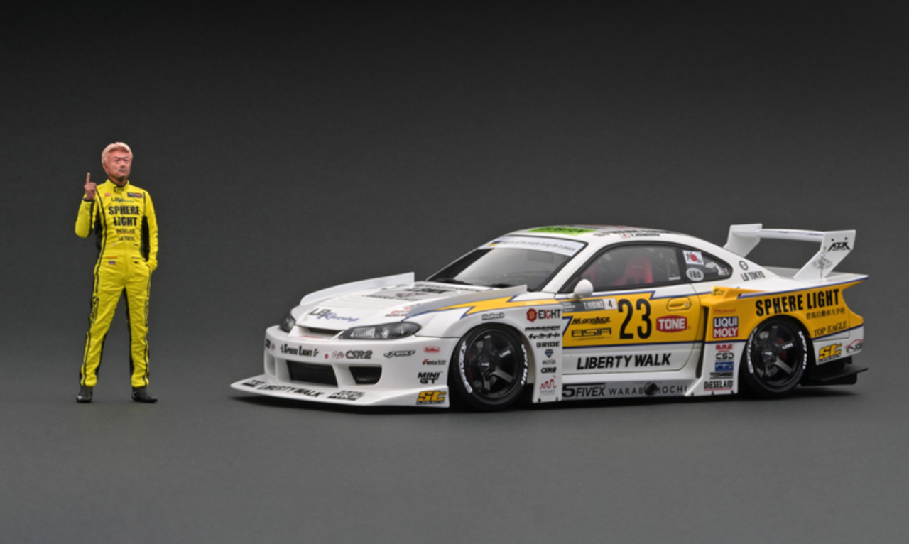 1/18 Ignition Model LB-Super Silhouette S15 SILVIA White/Yellow With Mr. Hibino (Limited 150 Pieces)