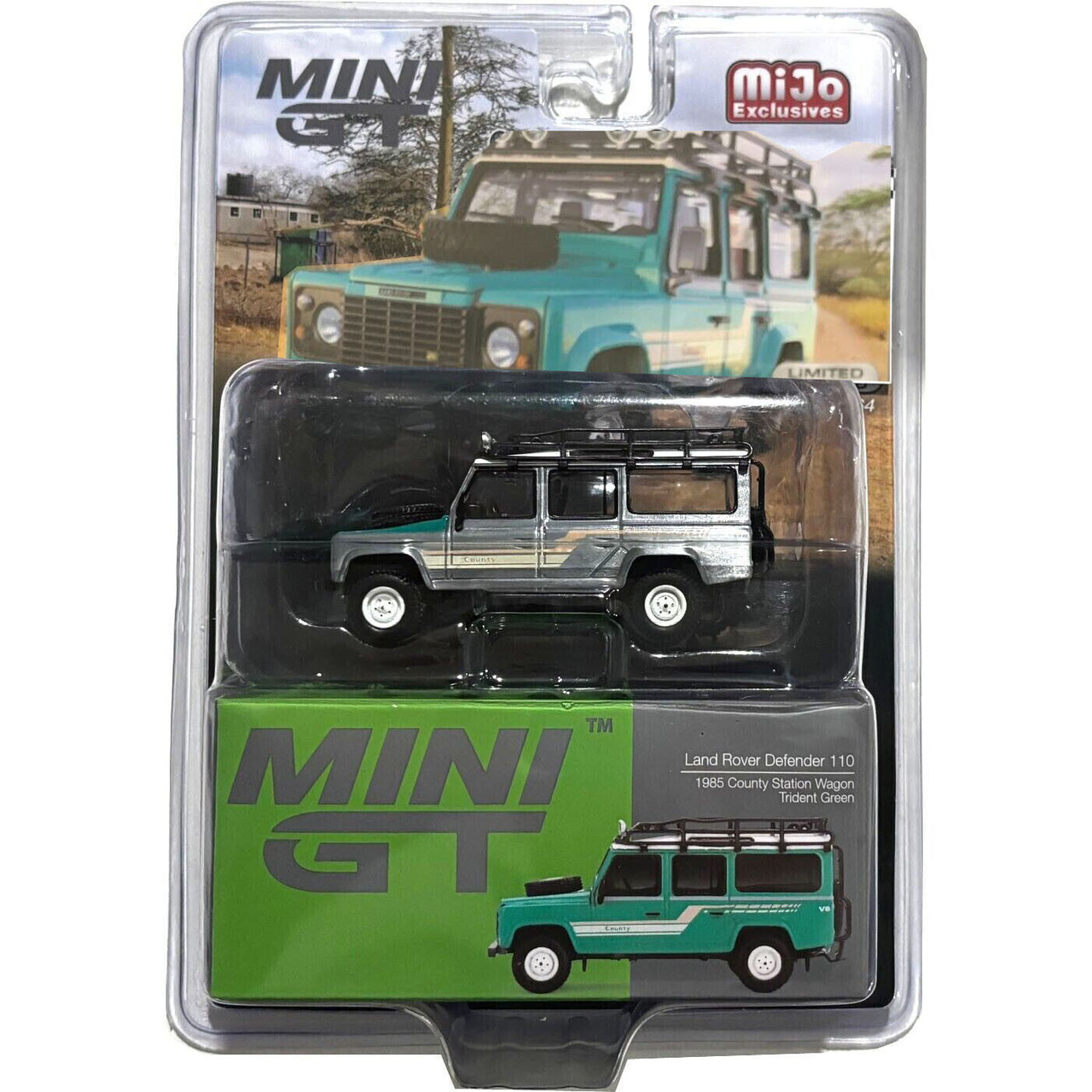 CHASE CAR 1/64 Mini GT 1985 Land Rover Defender 110 County Station Wagon Trident Green Diecast Car Model