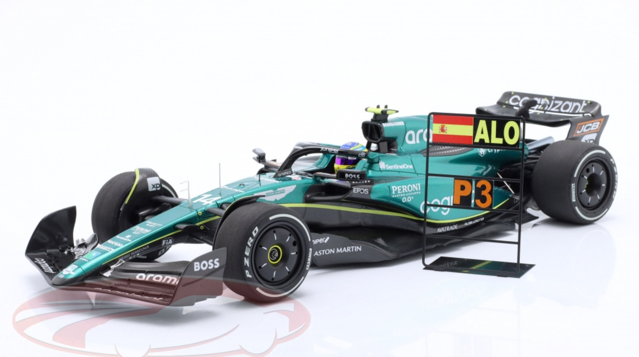 1/18 Minichamps 2023 Formula 1 Fernando Alonso Aston Martin AMR23 #14 3rd Bahrain GP Car Model