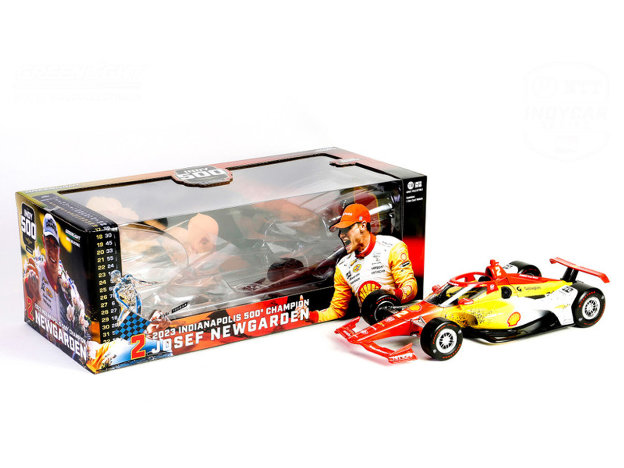 Dallara IndyCar #2 Josef Newgarden "Shell Oil" Team Penske "2023 Indianapolis 500 Champion" (Raced Version) "NTT IndyCar Series" (2023) 1/18 Diecast Model Car by Greenlight