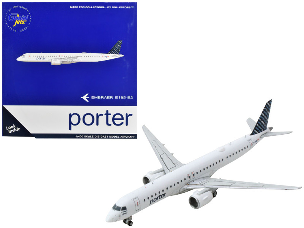 Embraer E195-E2 Commercial Aircraft "Porter Airlines" White with Blue Tail 1/400 Diecast Model Airplane by GeminiJets