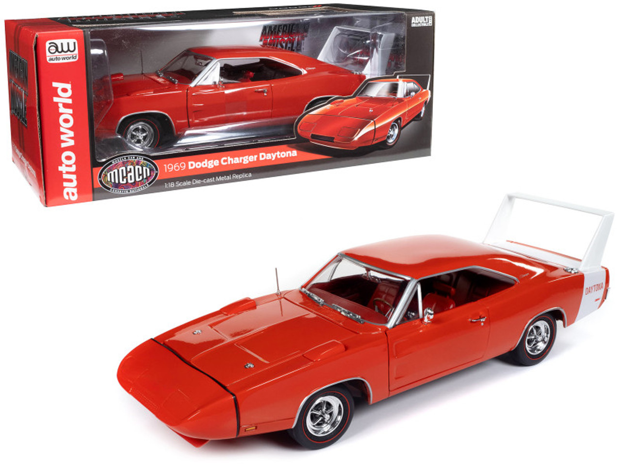 1969 Dodge Charger Daytona Red with White Tail Stripe and