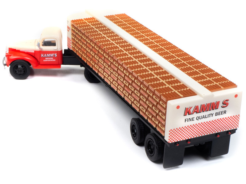 1941-1946 Chevrolet Tractor Red and White with Flatbed Bottle