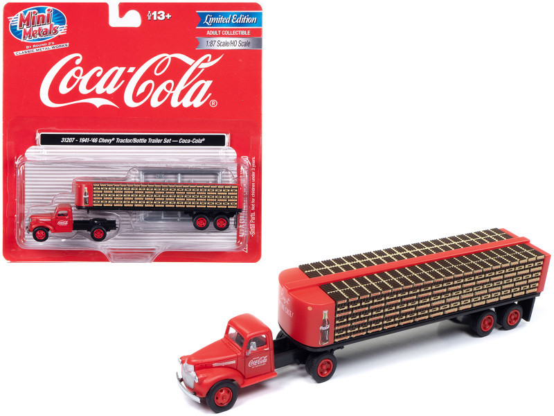 1941-1946 Chevrolet Tractor Red with Flatbed Bottle Trailer 