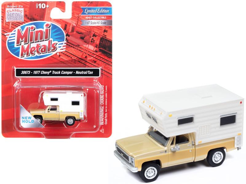 1977 Chevrolet Fleetside Pickup Truck with Camper Beige Metallic