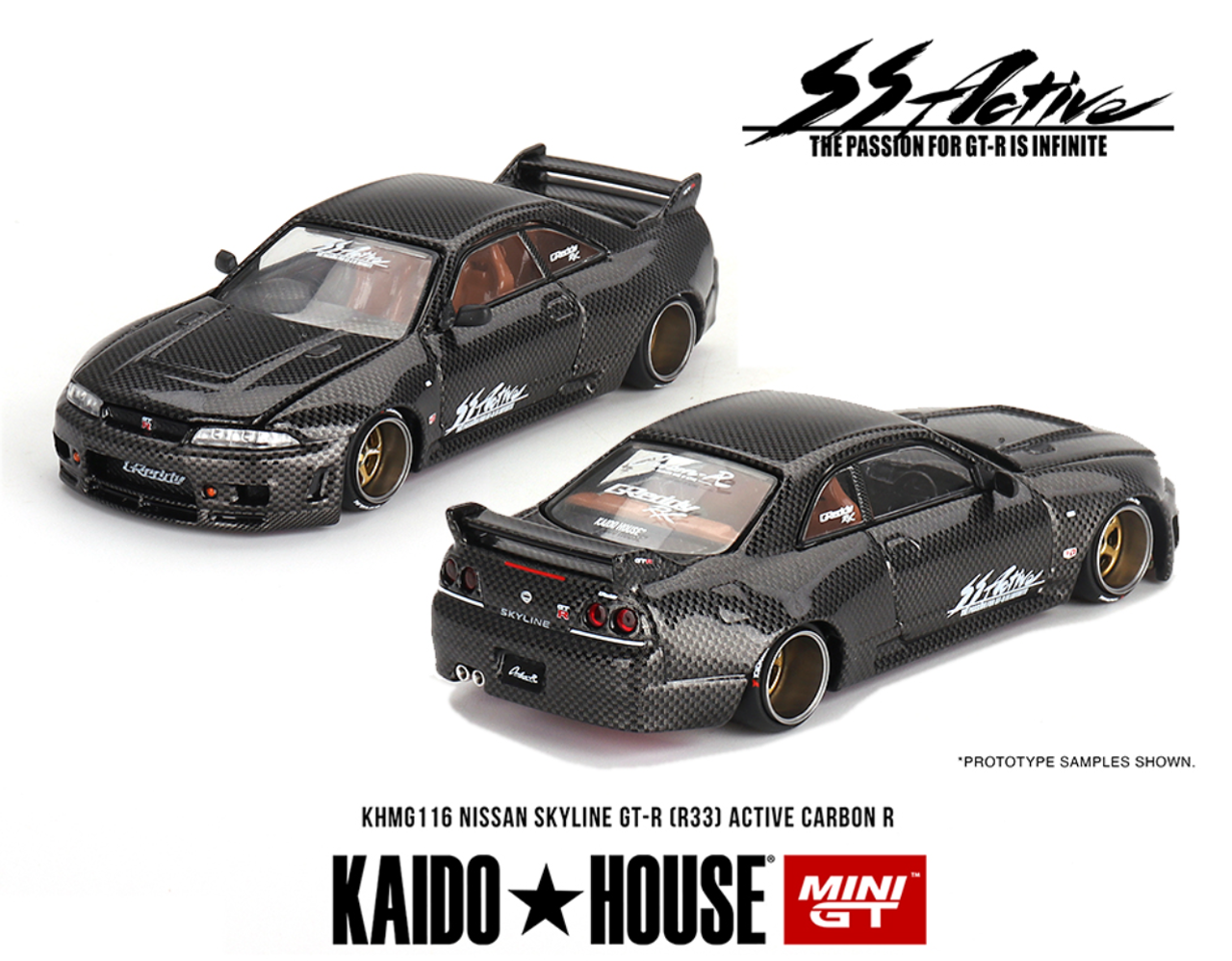 1/64 Kaido House x Mini GT Nissan Skyline GT-R (R33) Active Carbon R Diecast Car Model