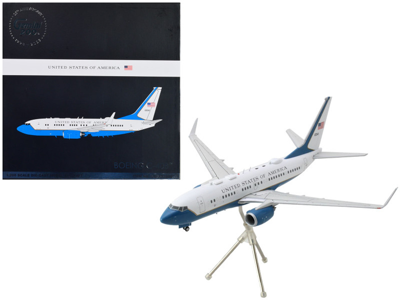 Boeing C-40B Commercial Aircraft "United States of America - Air Force" White and Blue "Gemini 200" Series 1/200 Diecast Model Airplane by GeminiJets