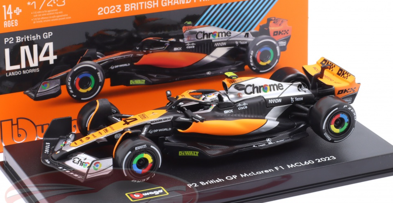 1/43 BBurago 2023 Formula 1 Lando Norris McLaren MCL60 #4 2nd British GP Car Model Elite Edition