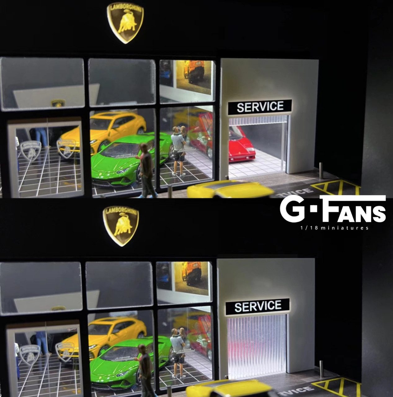 1/64 G-Fans Lamborghini Dealership with Service Center Diorama (car models and figures NOT included)