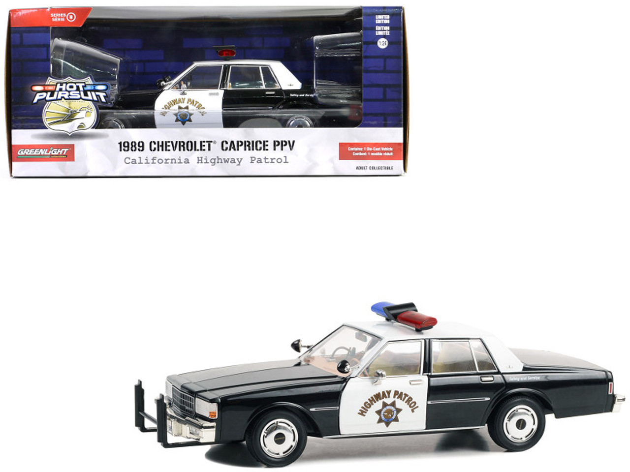 1989 Chevrolet Caprice PPV Black and White "California Highway Patrol" "Hot Pursuit" Series 8 1/24 Diecast Model Car by Greenlight
