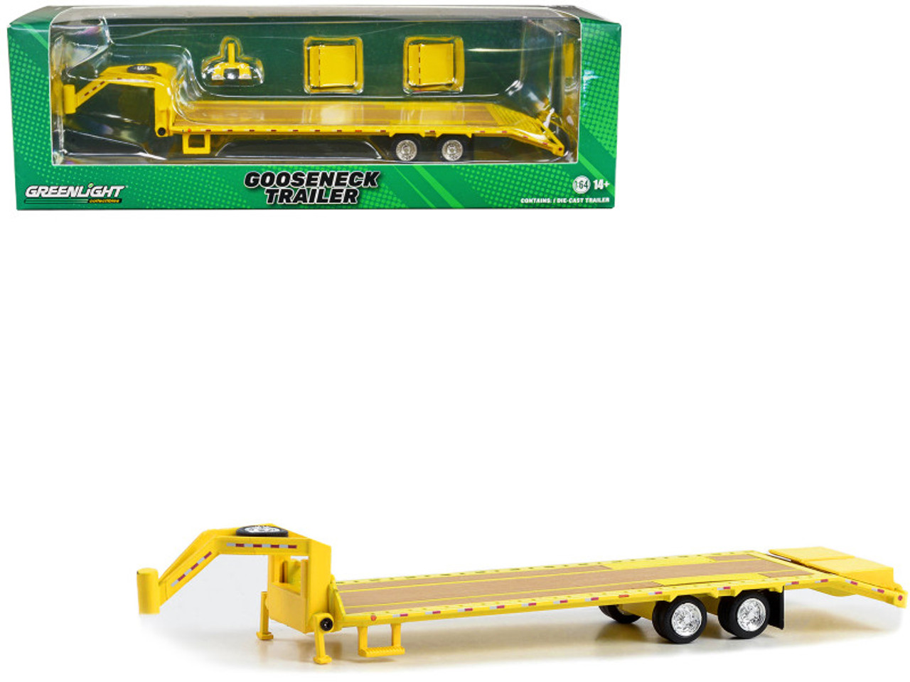 Gooseneck Trailer Yellow with Red and White Conspicuity Stripes "Hobby Exclusive" Series 1/64 Diecast Model Car by Greenlight