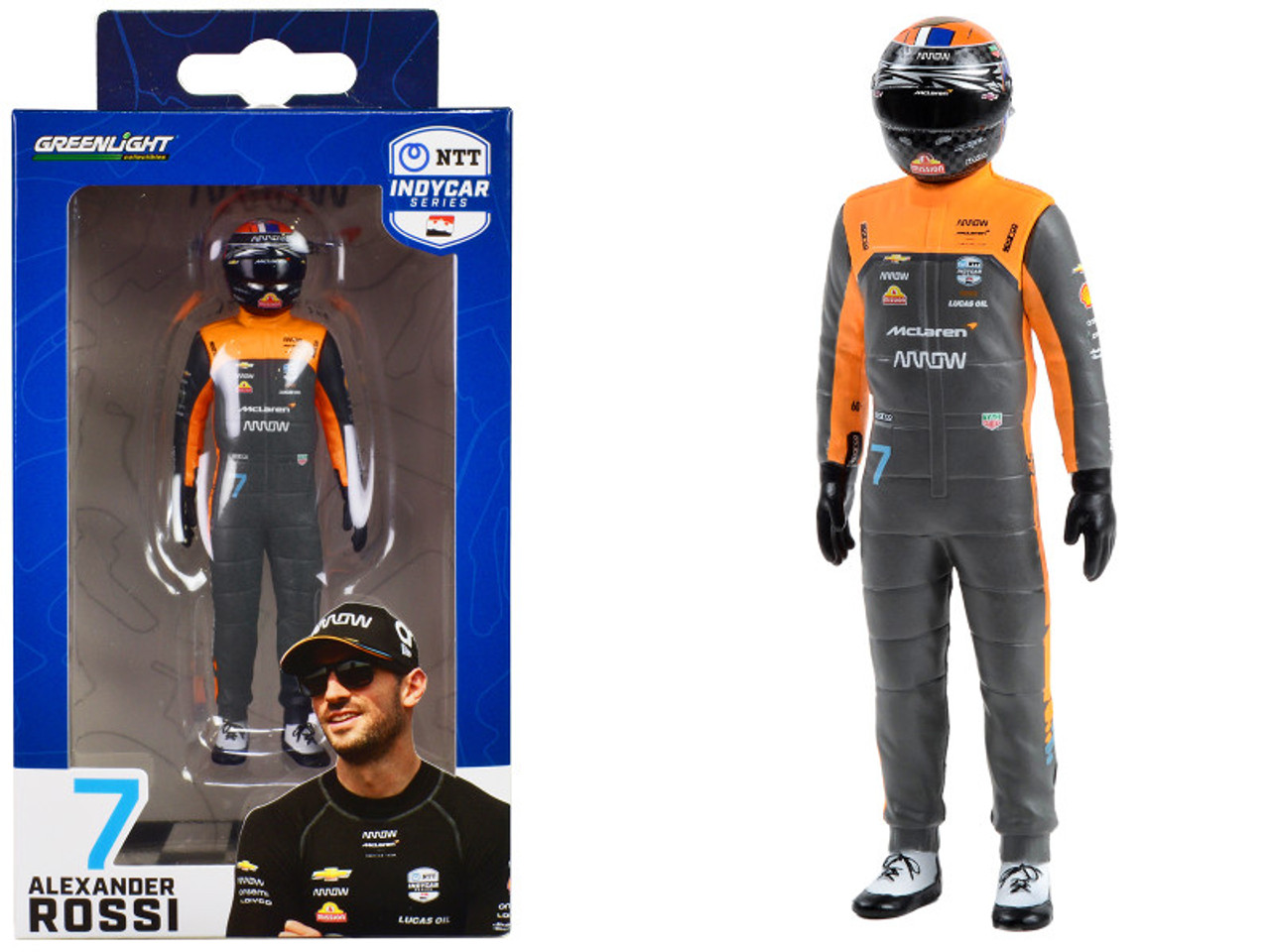 "NTT IndyCar Series" #7 Alexander Rossi Driver Figure "McLaren - Arrow McLaren" for 1/18 Scale Models by Greenlight