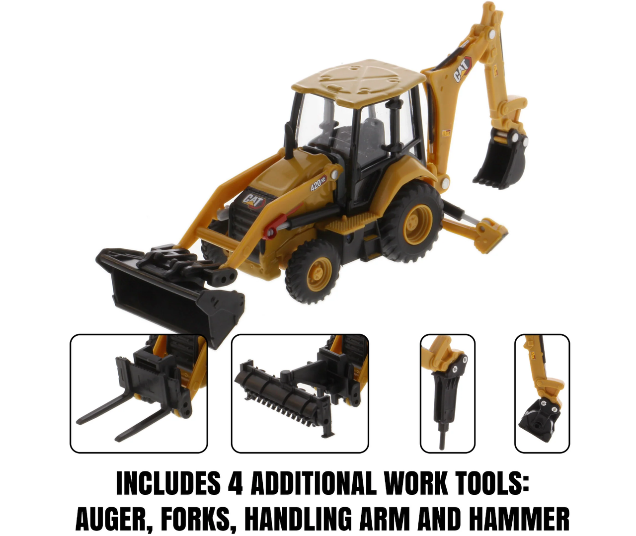 1/64 Diecast Master Cat 420 XE Backhoe Loader (with 4 Additional Work Tools) Diecast Model