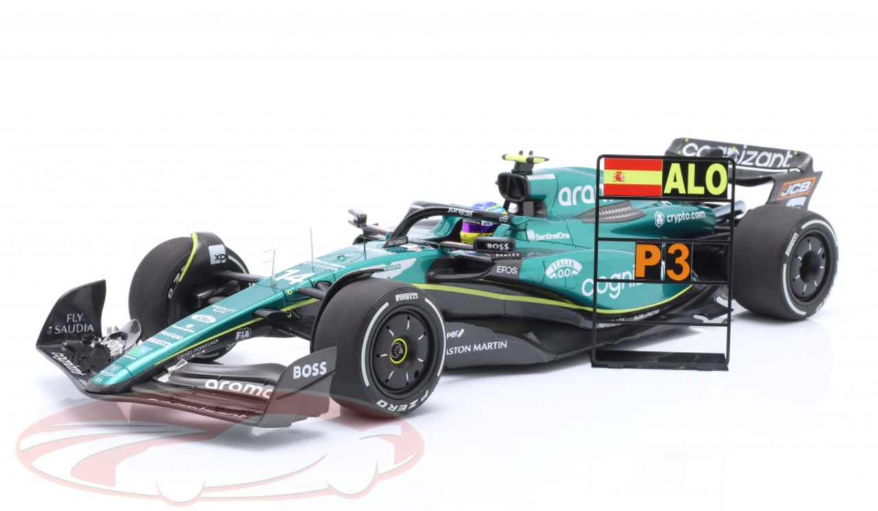 1/18 Minichamps 2023 Formula 1 Fernando Alonso Aston Martin AMR23 #14 100th F1 Career Podium Car Model
