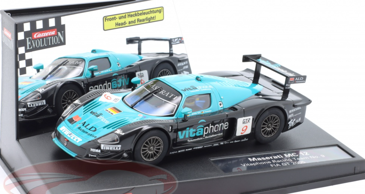 1/32 2005 Maserati MC 12 SlotCar #9 FIA GT Vitaphone Racing Team Michael Bartels, Timo Scheider Car Model