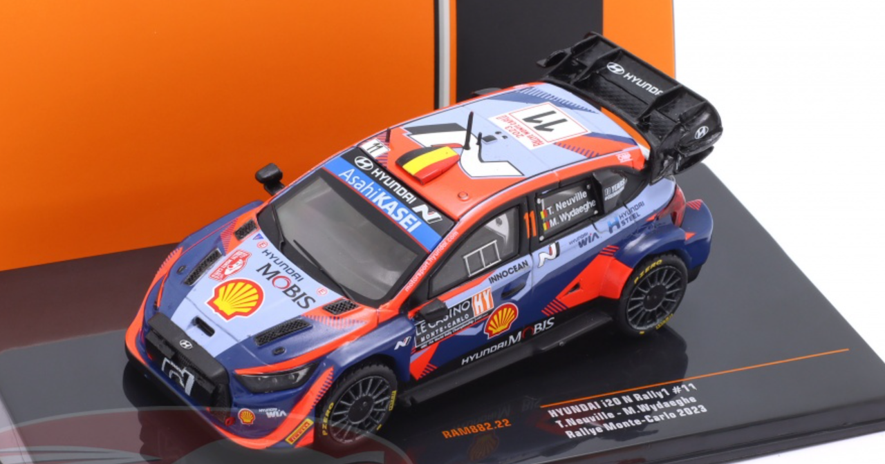 1/43 Ixo 2023 Hyundai i20 N Rally1 #11 3rd Rallye Monte Carlo Hyundai Shell Mobis WRT Thierry Neuville, Martijn Wydaeghe Car Model