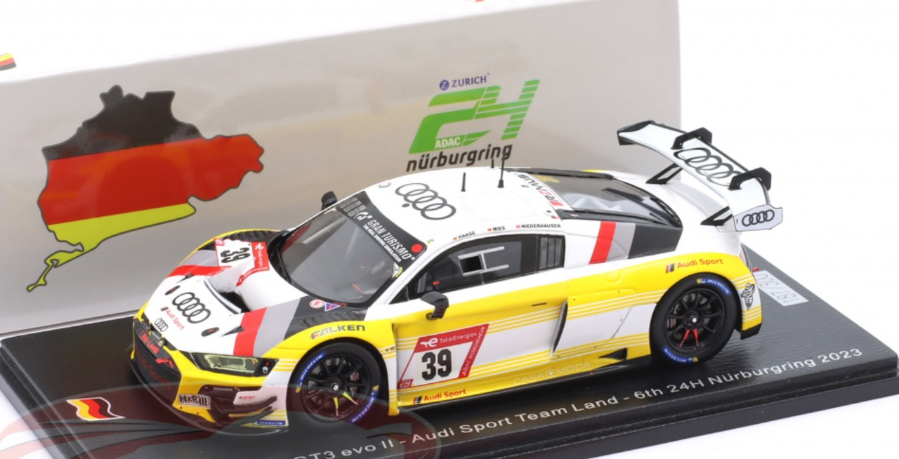 1/43 Spark 2023 Audi R8 LMS GT3 evo II #39 6th 24h Nürburgring Audi Sport Team Land Christopher Haase, Christopher Mies, Patric Niederhauser Car Model