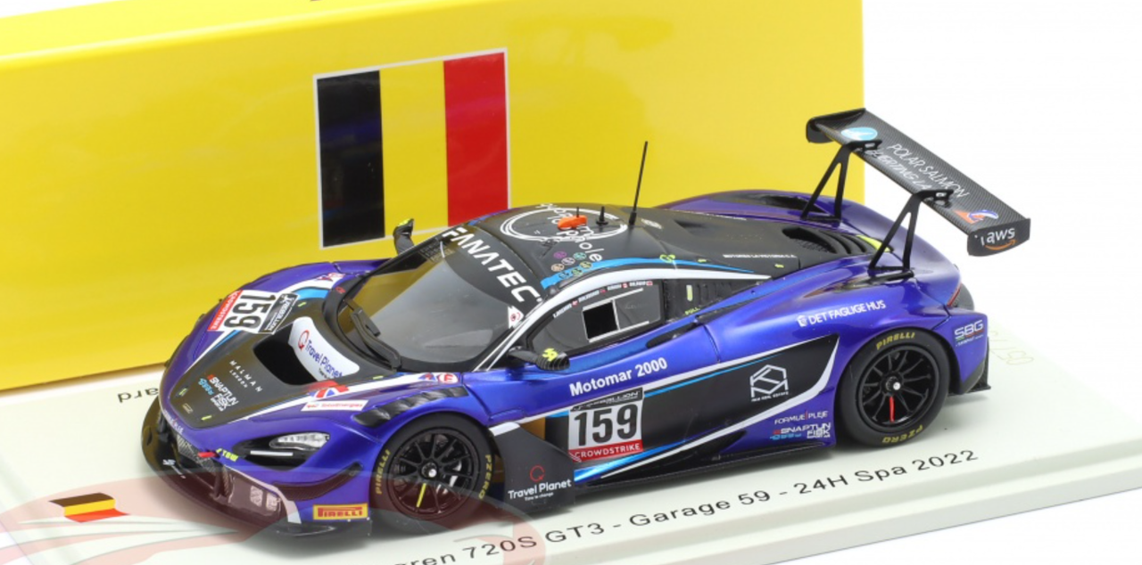 1/43 Spark 2022 McLaren 720S GT3 #159 24h Spa Garage 59 James Baldwin, Manuel Maldonado, Ethan Simioni, Nicolai Kjaergaard Car Model