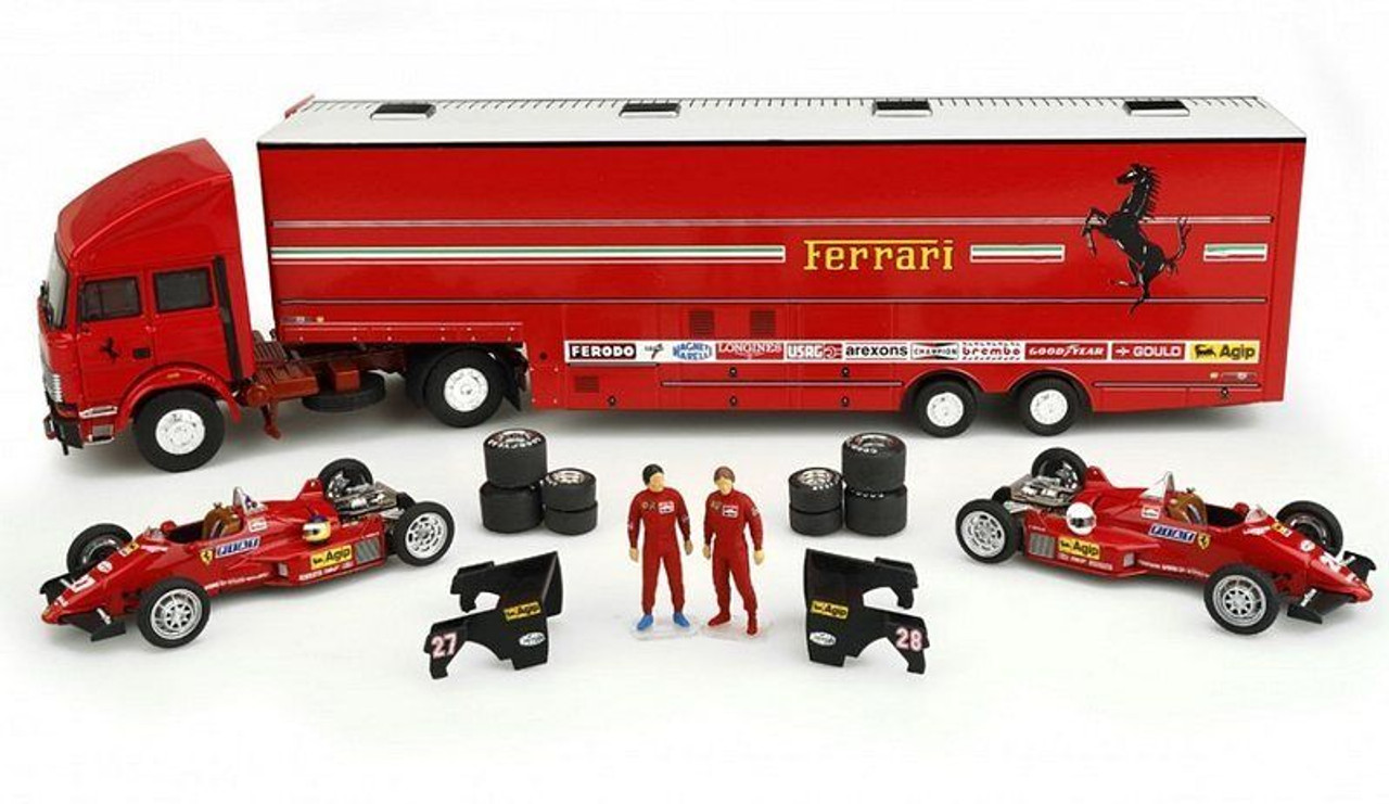 1/43 Brumm 1984 Formula 1 Set Race Car Transporter with Ferrari 126C4 #27, #28 Monaco GP Car Models