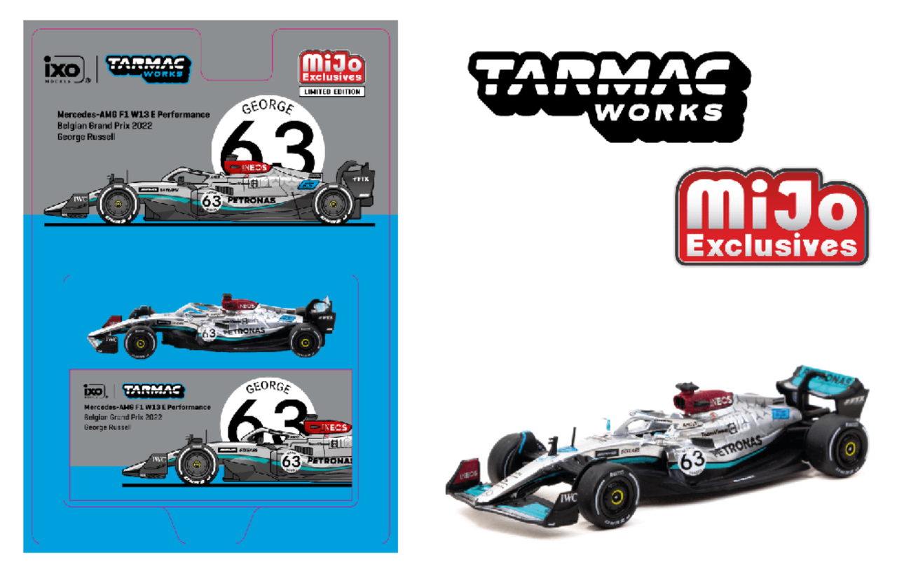 1/64 Tarmac Works 2022 Formula 1 Mercedes-AMG F1 W13 E Performance Belgian Grand Prix George Russell Diecast Car Model