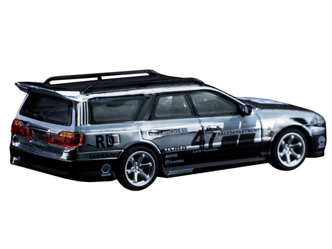 Nissan Stagea RHD (Right Hand Drive) #47 Race Department Chrome with Graphics 1/64 Diecast Model Car by Pop Race