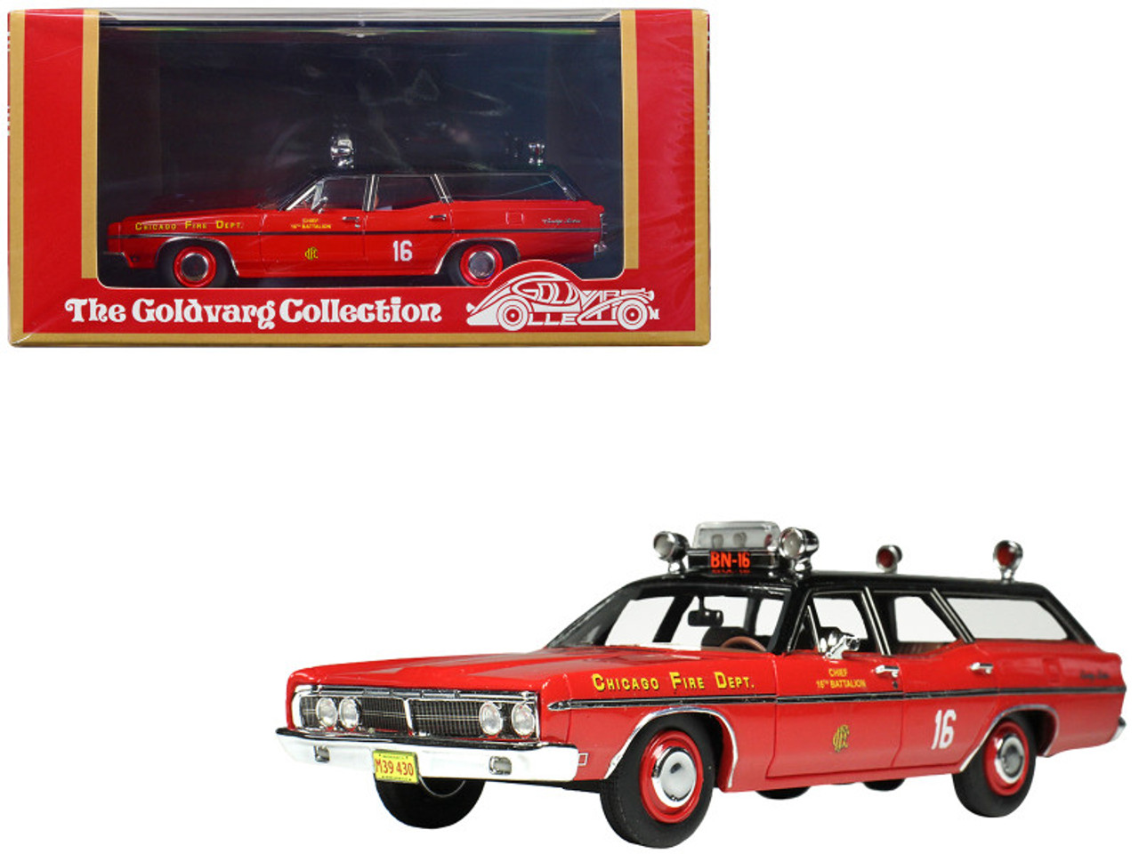 1970 Ford Galaxie Station Wagon Red with Black Top "Chicago Fire Department Fire Chief" Limited Edition to 180 pieces Worldwide 1/43 Model Car by Goldvarg Collection