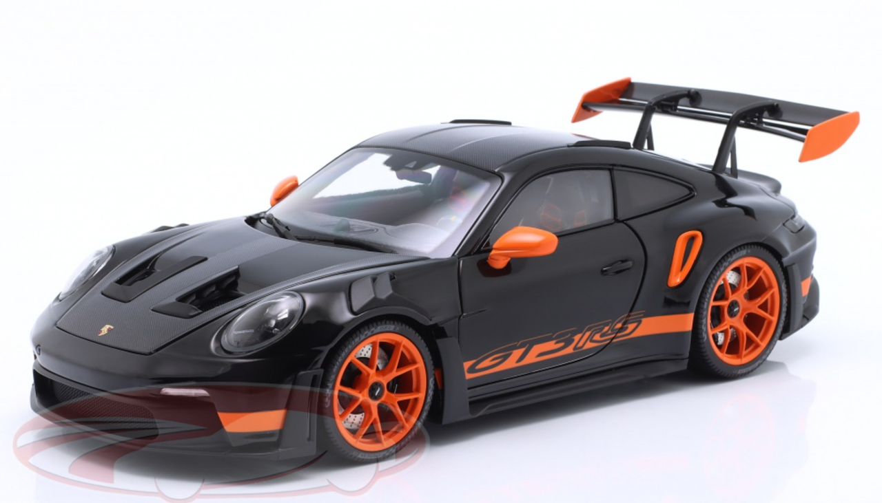 1/18 Minichamps 2022 Porsche 911 (992) GT3 RS (Black with Orange Wheels) Diecast Car Model