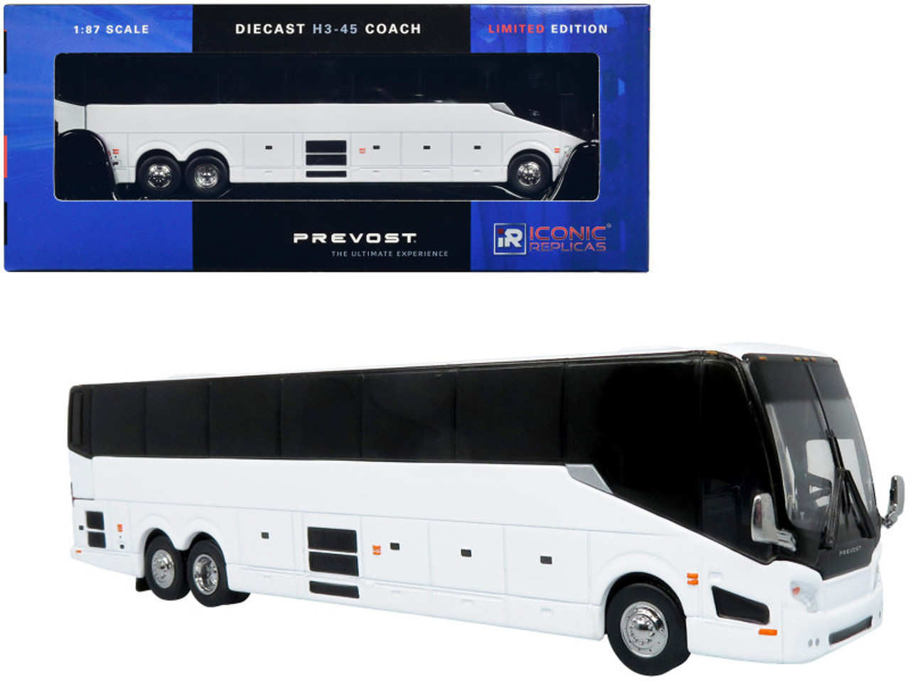 Prevost H3-45 Coach Bus Plain White Limited Edition 1/87 (HO) Diecast Model by Iconic Replicas