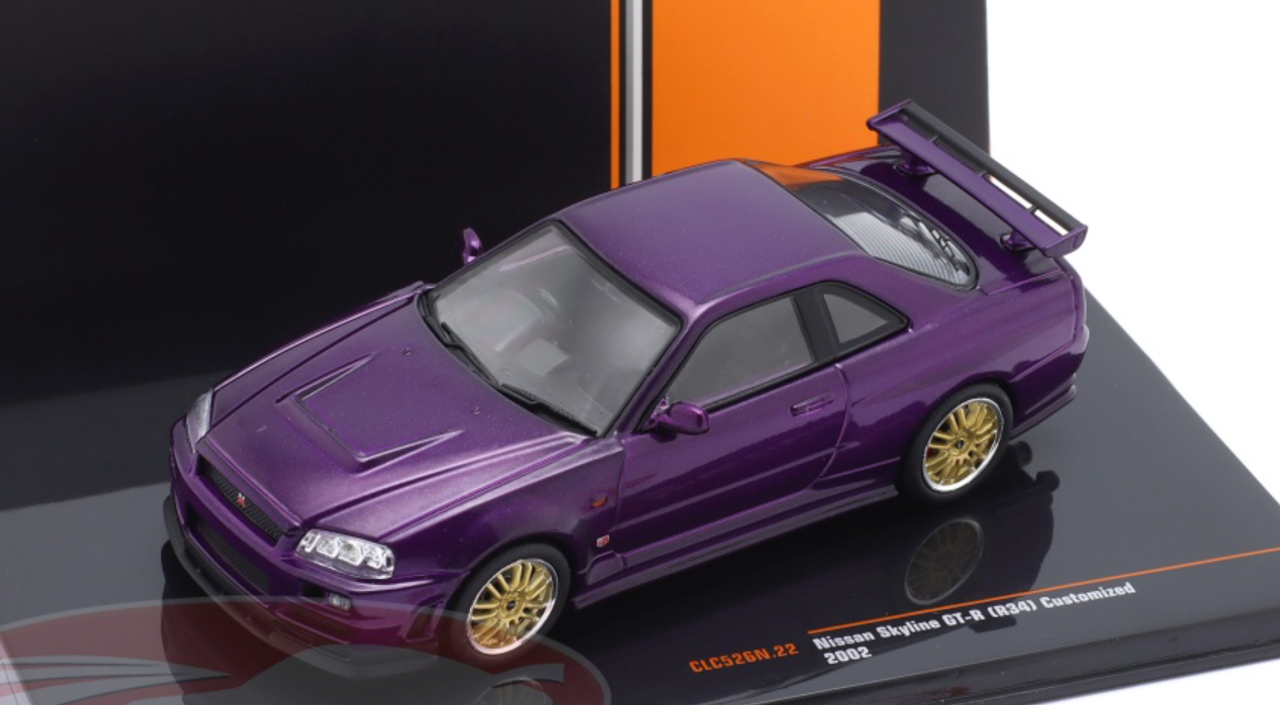 1/43 Ixo 2002 Nissan Skyline GT-R (R34) Custom RHD (Purple Metallic) Car Model