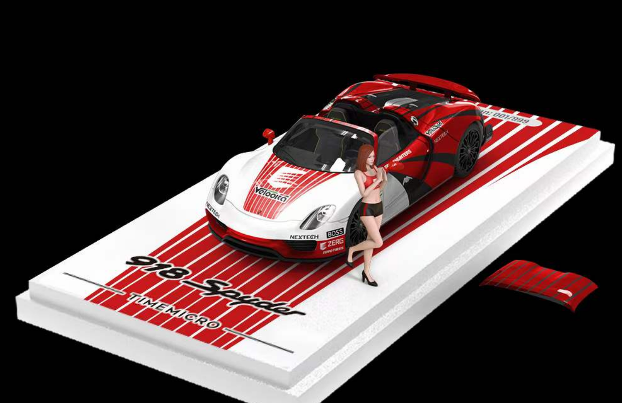 1/64 TimeMicro Porsche 918 Spyder LeMans (Red) Diecast Car Model with Figure