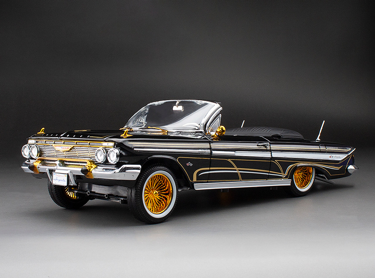 1/18 Sunstar 1961 Chevrolet Impala Open Convertible Lowrider (Black) With Moveable Suspension Diecast Car Model