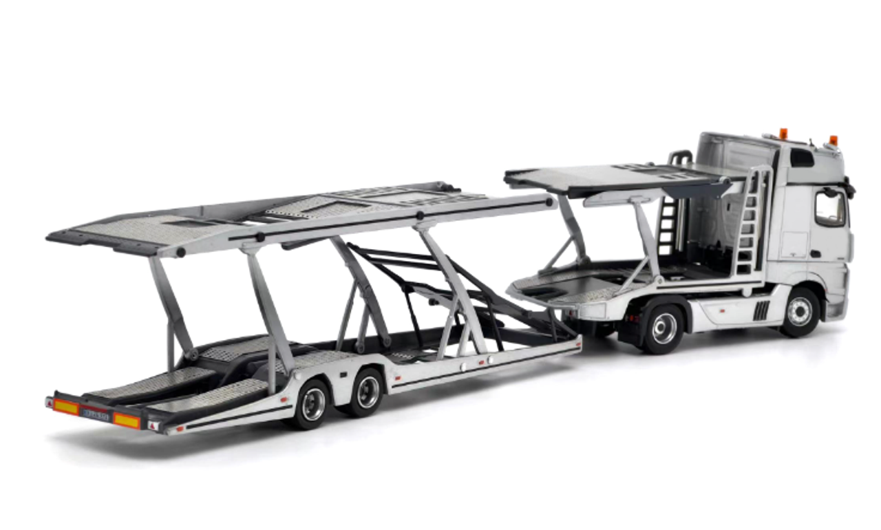 1/64 Unique Model & Tiny Mercedes-Benz Actros Double Level Transporter (Silver) Diecast Car Model 