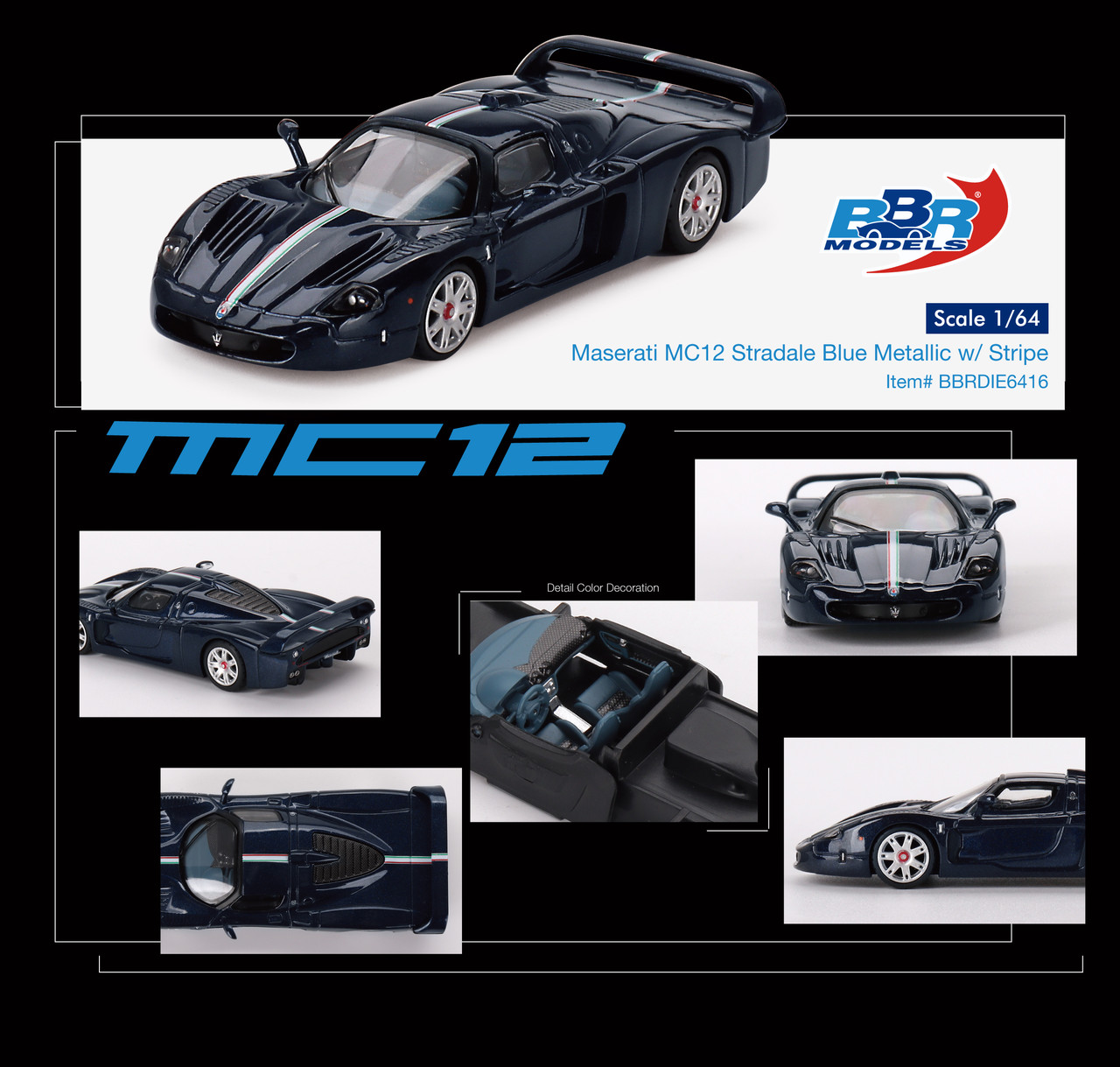 1/64 BBR Maserati MC12 Stradale Blue Metallic w/ Stripe