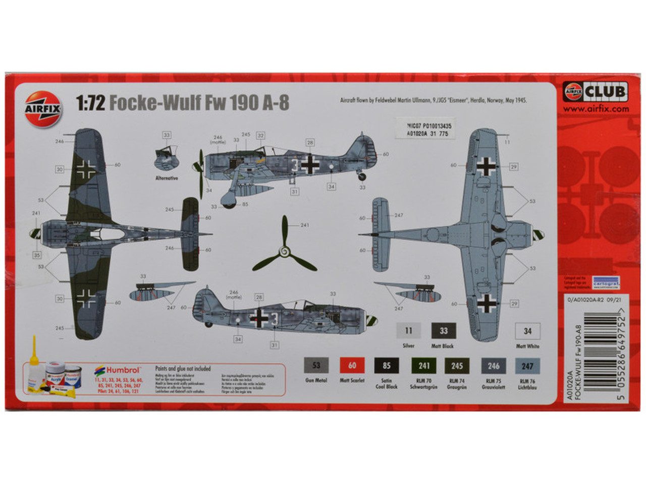 Skill 1 Model Kit Focke-Wulf Fw190-A8 Fighter Aircraft 1/72 Plastic Model Kit by Airfix