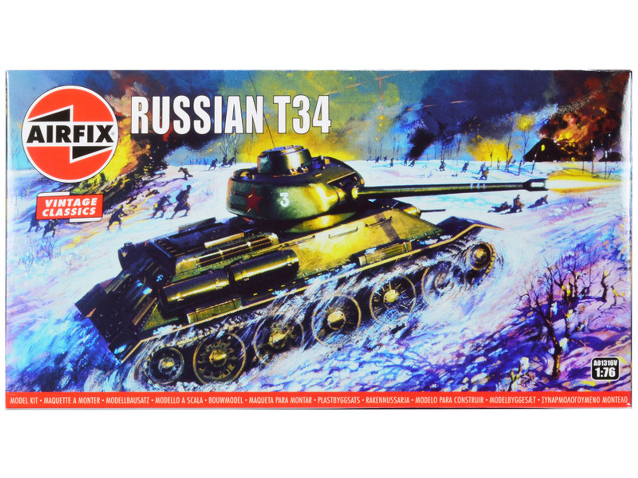 Skill 2 Model Kit Russian T34 Tank 1/76 Plastic Model Kit by Airfix