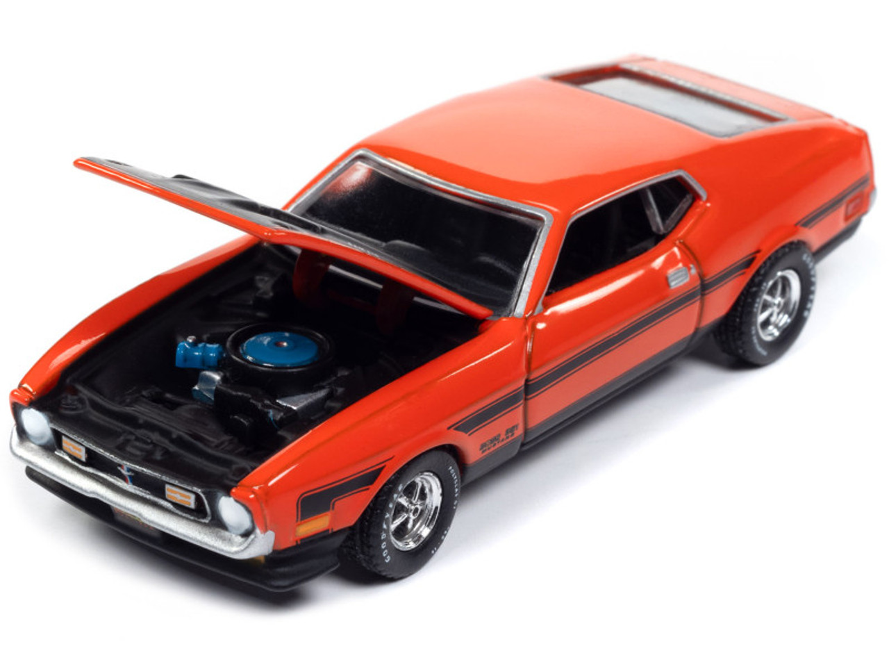 1/64 Auto World 1971 Ford Mustang Boss 351 (Calypso Coral Orange with Black Hood and Stripes) Diecast Car Model