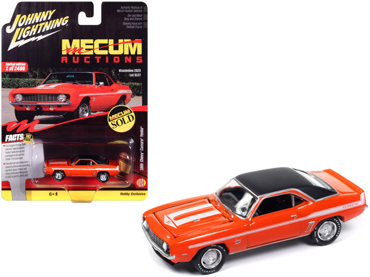 1969 Chevrolet Yenko Camaro Hugger Orange with White Stripes "Mecum Auctions" Limited Edition to 2496 pieces Worldwide "Hobby Exclusive" Series 1/64 Diecast Model Car by Johnny Lightning