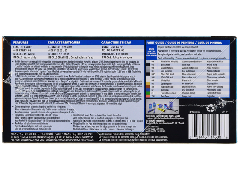 Level 4 Model Kit 1969 Pontiac GTO 2-in-1 Kit 1/24 Scale Model by