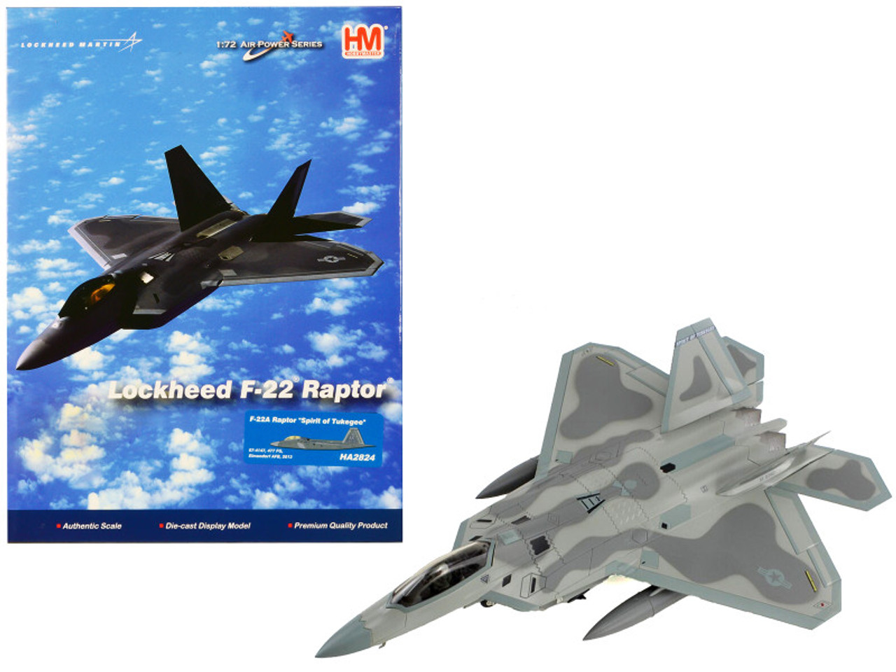 Lockheed F-22A Raptor Stealth Aircraft 07-4147 Spirit of Tuskegee  Elmendorf AFB (2013) United States Air Force Air Power Series 1/72  Diecast Model ...