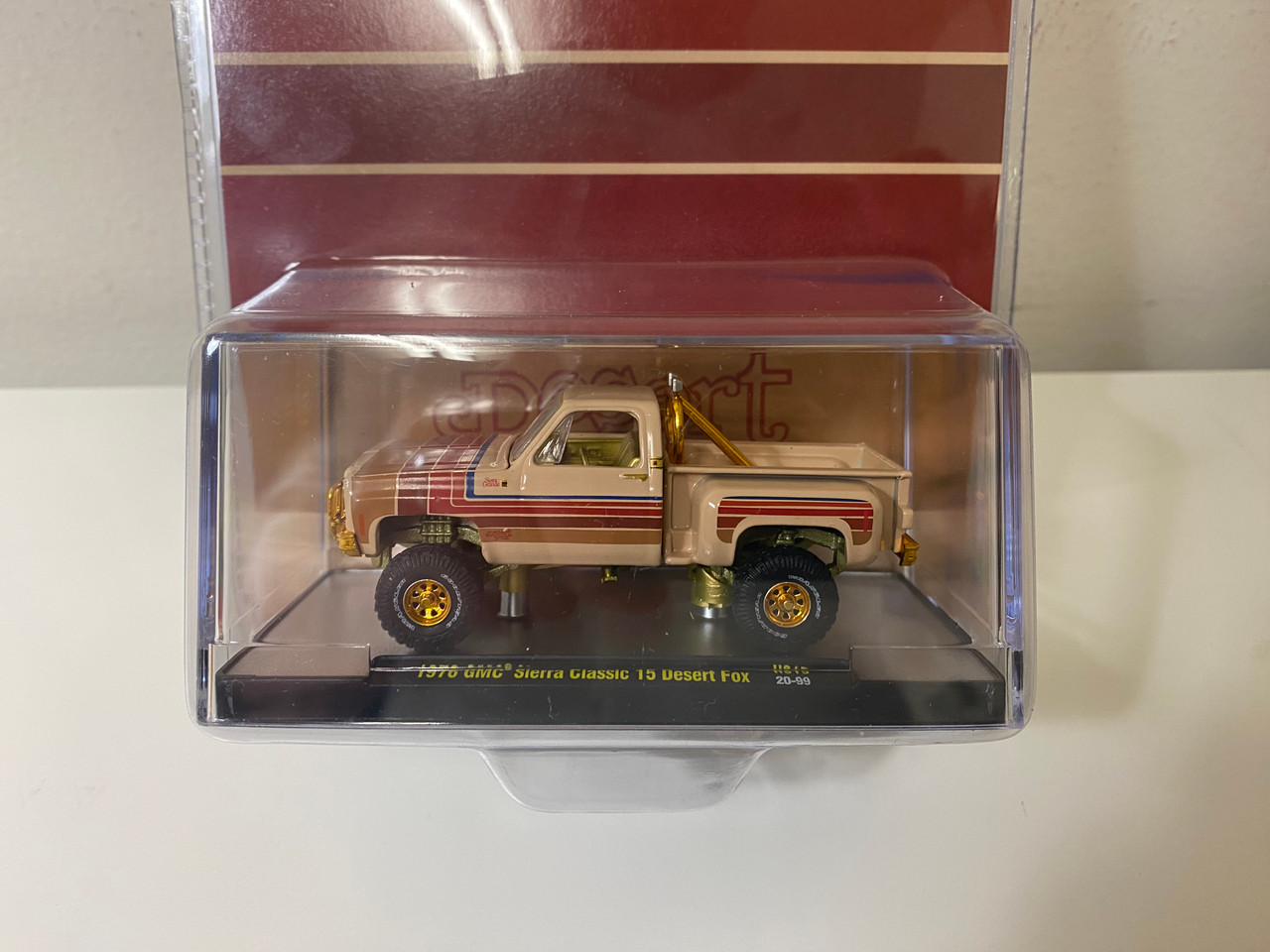 CHASE CAR 1/64 M2 Machines 1976 GMC Sierra Classic 15 Pickup Truck "Desert Fox" Buckskin Tan with Stripes Diecast Car Model