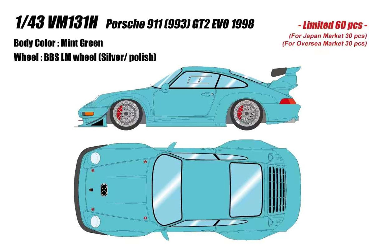 1/43 Make Up 1998 Porsche 911 (993) GT2 Evo (Mint Green) Car Model Limited 60 Pieces