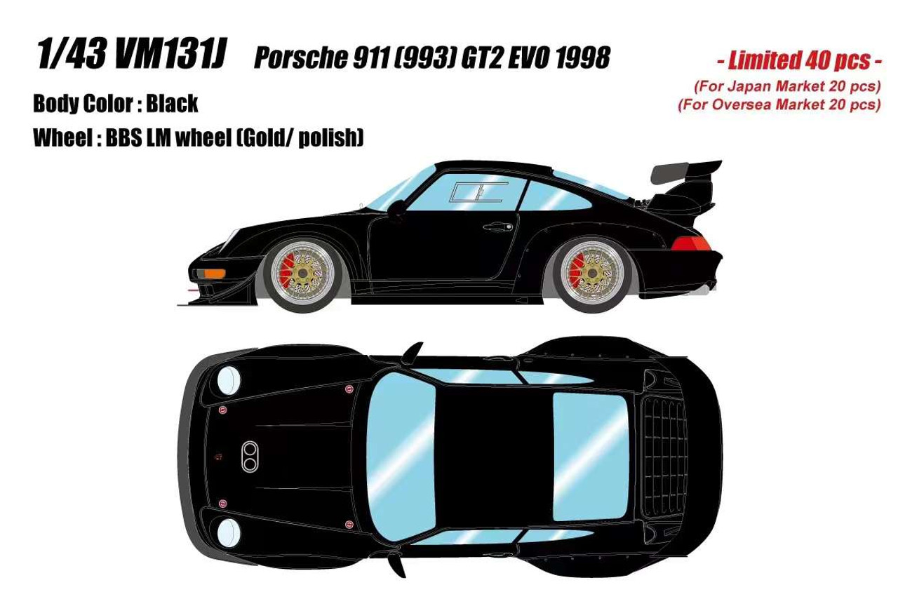 1/43 Make Up 1998 Porsche 911 (993) GT2 Evo (Black) Car Model Limited 40 Pieces