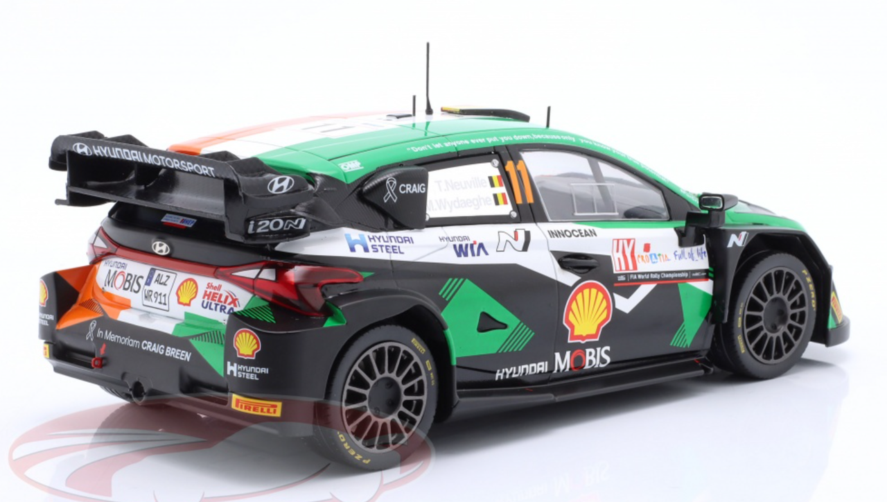 1/18 Ixo 2023 Hyundai i20 N Rally1 #11 Rallye Croatia Hyundai Shell Mobis WRT Thierry Neuville, Martijn Wydaeghe Car Model