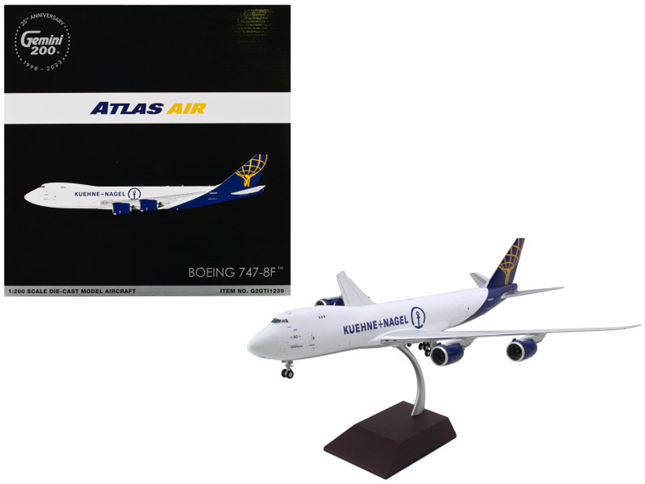 Boeing 747-8F Commercial Aircraft "Atlas Air - Kuene+Nagel" (N862GT) White with Blue Tail "Gemini 200" Series 1/200 Diecast Model Airplane by GeminiJets