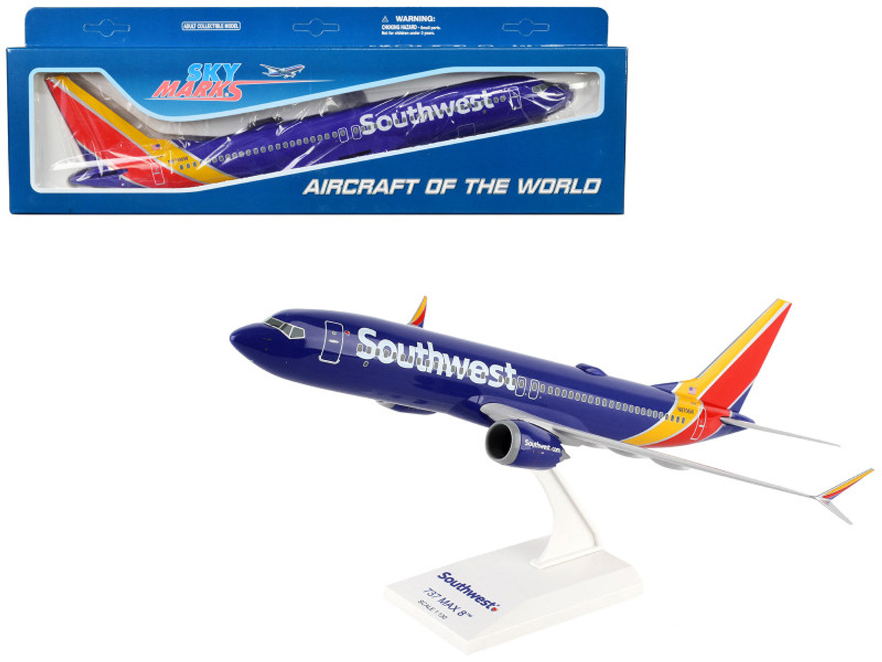 Boeing 737 MAX 8 Commercial Aircraft "Southwest Airlines" (N8706W) Blue with Yellow and Red Tail (Snap-Fit) 1/130 Plastic Model by Skymarks