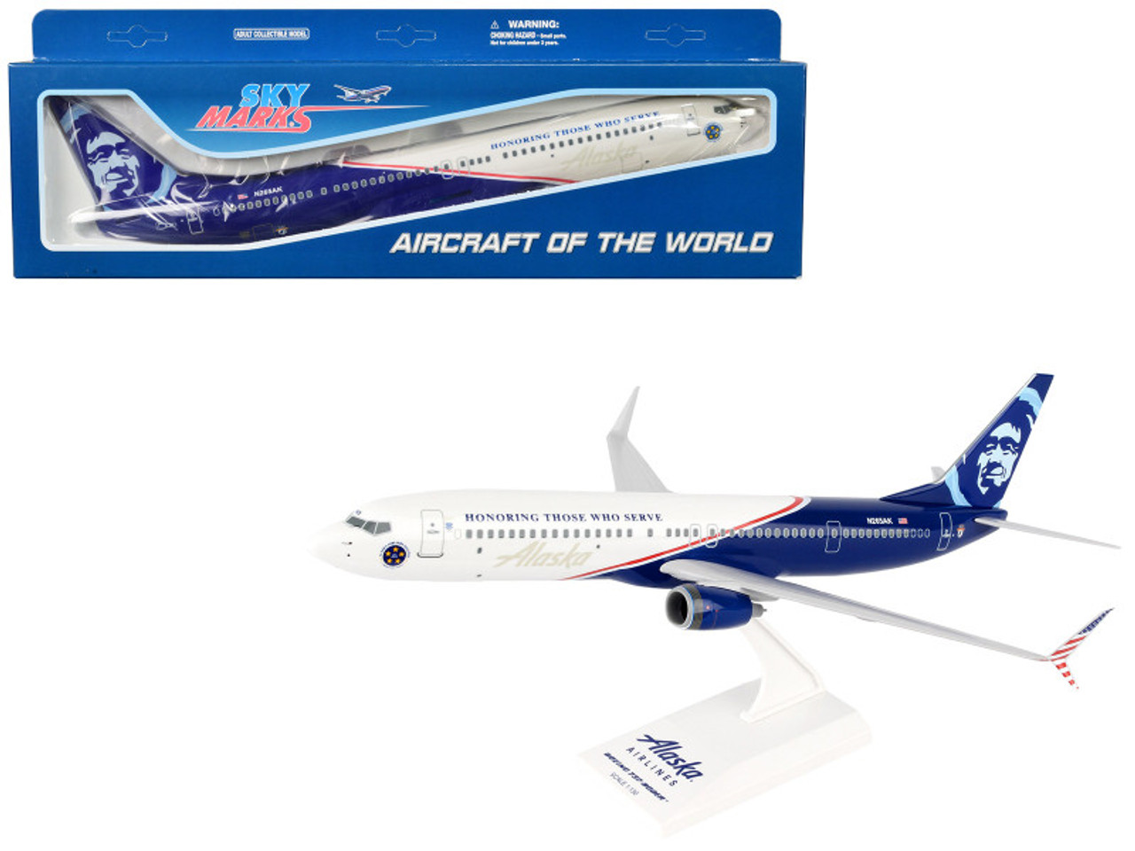 Boeing 737-900 Commercial Aircraft "Alaska Airlines-Honoring Those Who Serve" (N265AK) White and Blue (Snap-Fit) 1/130 Plastic Model by Skymarks